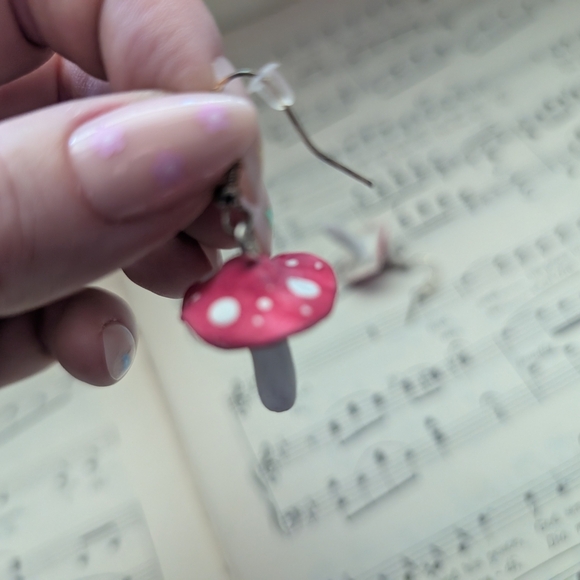Pink and White Mushroom Earrings - Picture 8 of 13